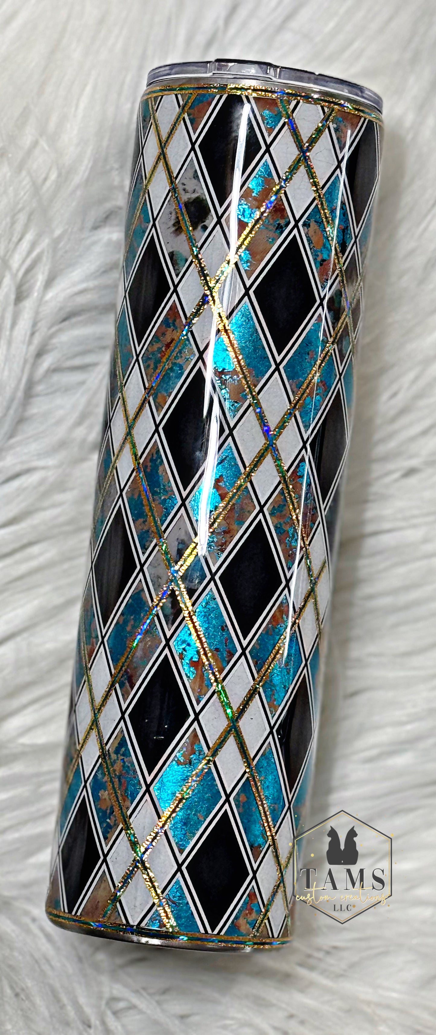 MTO {Black and Teal Argyle} Tumbler