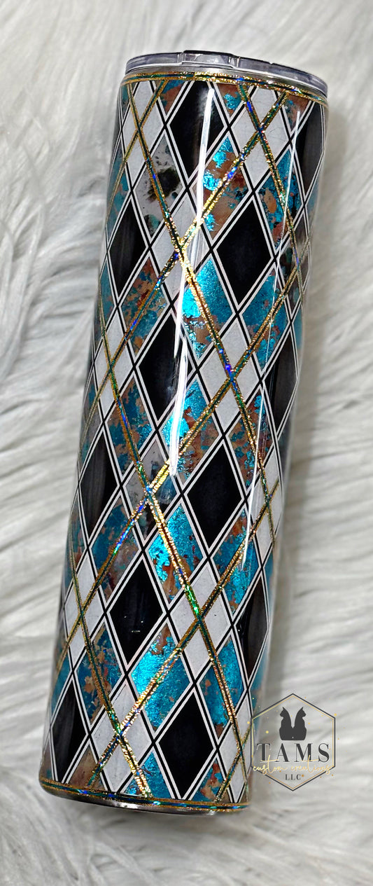MTO {Black and Teal Argyle} Tumbler